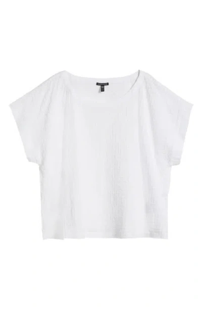 Eileen Fisher Boxy Boat Neck Organic Cotton Blend Top In White