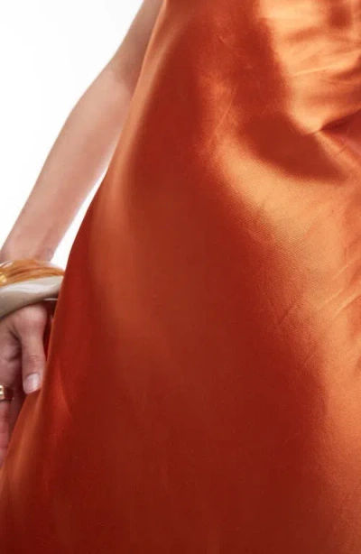 Topshop Strapless Satin Maxi Dress In Orange