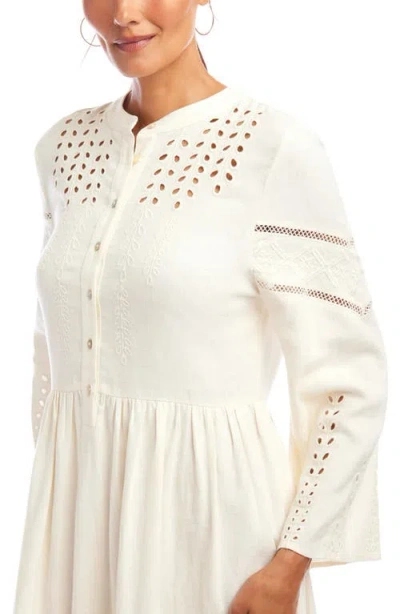 Karen Kane Flare Sleeve Embroidered Tiered Dress In Cream In White