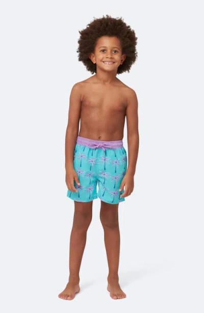 Tom & Teddy Kids' Palm Swim Trunks In Blue