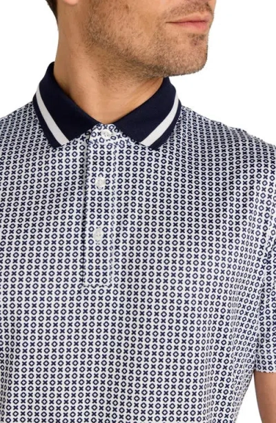 Redvanly Norvins Neat Tic Tac Toe Print Performance Golf Polo In Blue