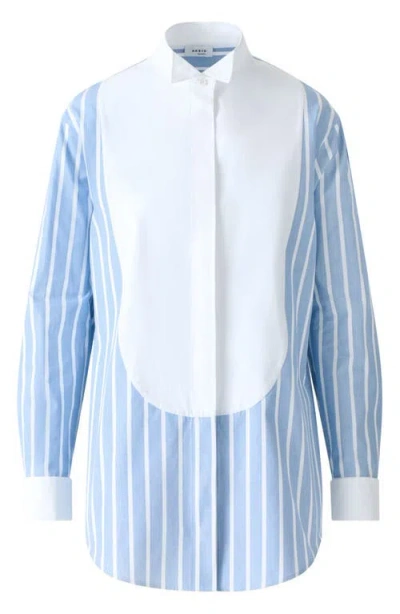 Akris Punto Plastron Striped Cotton Fil-a-fil Shirt