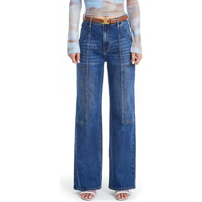 Bayeas High Rise Wide Leg Utility Jean Split Hem In Deep Sea In Blue
