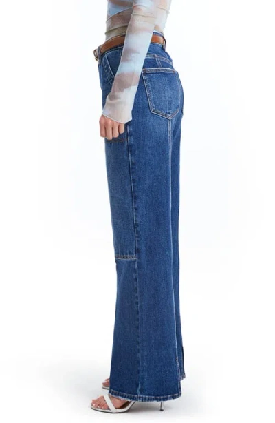 Bayeas High Rise Wide Leg Utility Jean Split Hem In Deep Sea In Blue