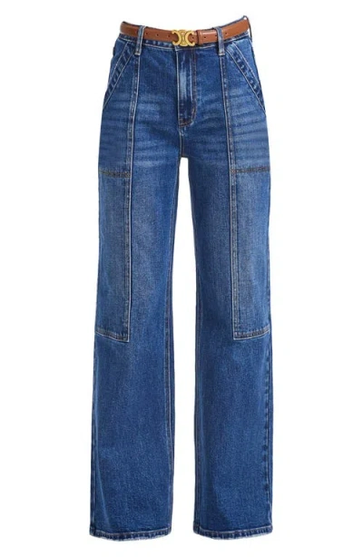 Bayeas High Rise Wide Leg Utility Jean Split Hem In Deep Sea In Blue