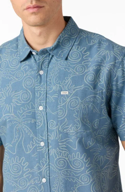O'neill O'riginals Eco Print Standard Fit Short Sleeve Button-up Shirt In Blue