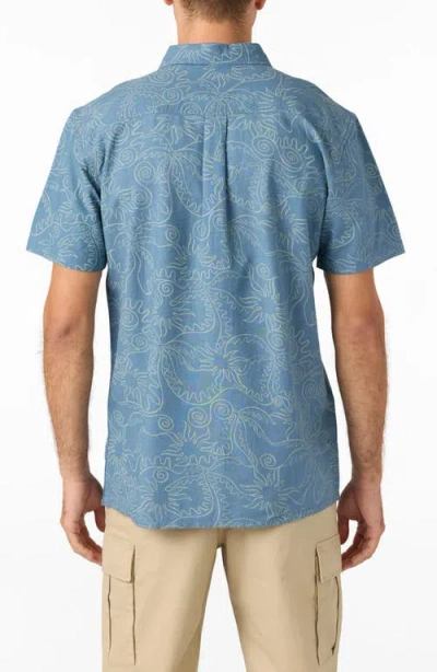 O'neill O'riginals Eco Print Standard Fit Short Sleeve Button-up Shirt In Blue