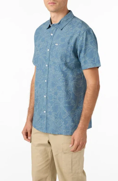 O'neill O'riginals Eco Print Standard Fit Short Sleeve Button-up Shirt In Blue