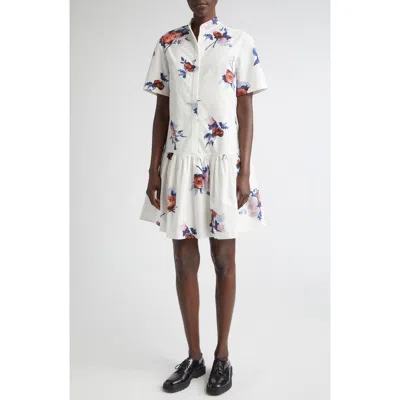 Erdem Short Sleeve Cotton Poplin Mini Shirtdress In White