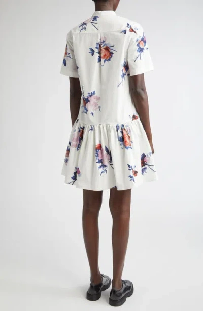 Erdem Short Sleeve Cotton Poplin Mini Shirtdress In White