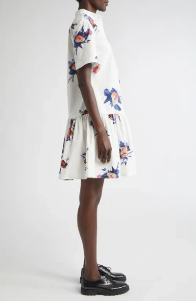 Erdem Short Sleeve Cotton Poplin Mini Shirtdress In White