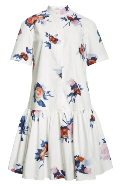 Erdem Short Sleeve Cotton Poplin Mini Shirtdress In White