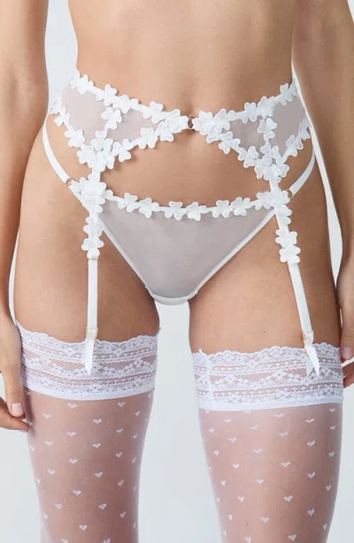 Etam Ps I Love You Embroidered Garter Belt In White