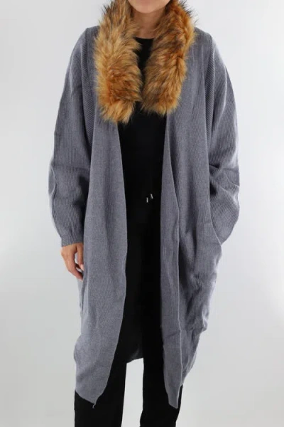La Fiorentina Knit Cardigan With Faux Fur Collar