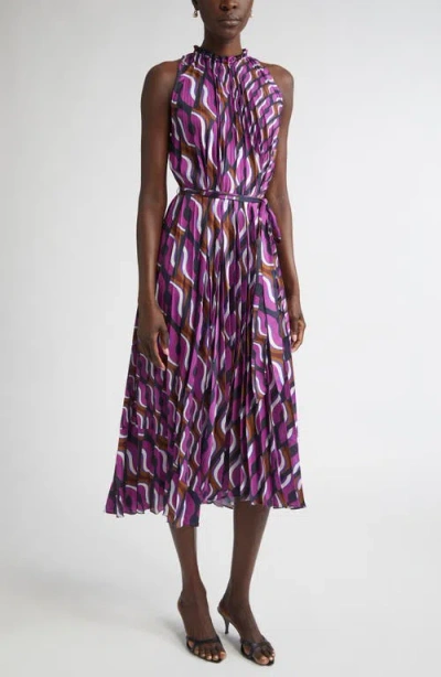 St John St. John Collection '70s Block Print Pleated Dress