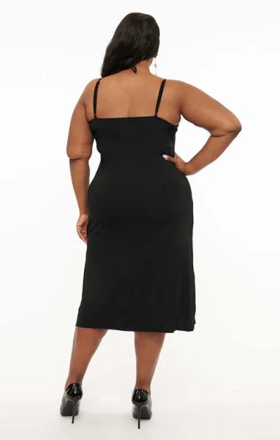Unique Vintage Plus Size Midi Length Black Stretch Slip