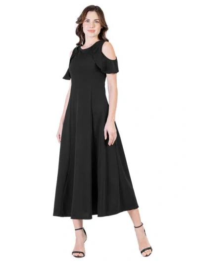 24seven Comfort Apparel Maternity Ruffle Cold Shoulder A-line Maxi Dress In Black