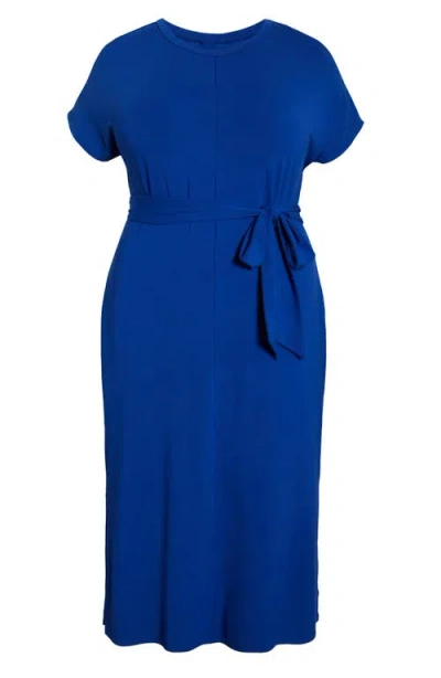 Universal Standard Divine Tie Belt Jersey T-shirt Dress In Blue