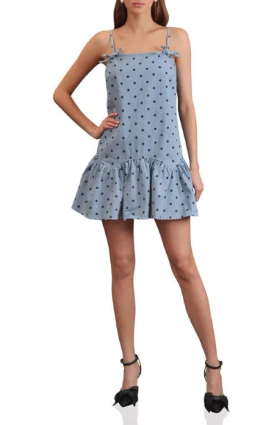 Avec Les Filles Drop Waist Denim Minidress In Blue