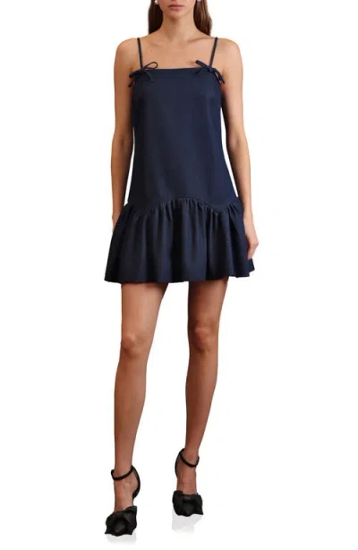 Avec Les Filles Drop Waist Denim Minidress In Blue