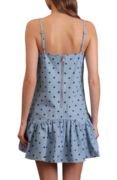 Avec Les Filles Drop Waist Denim Minidress In Blue