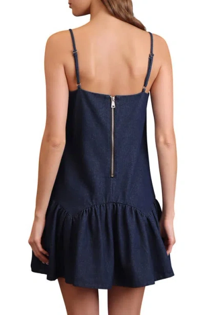 Avec Les Filles Drop Waist Denim Minidress In Blue