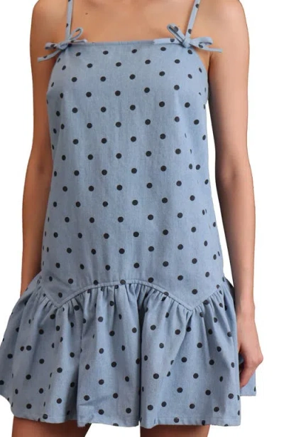 Avec Les Filles Drop Waist Denim Minidress In Blue