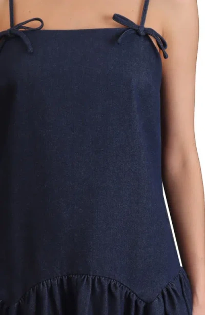 Avec Les Filles Drop Waist Denim Minidress In Blue