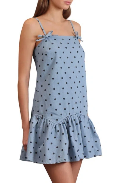 Avec Les Filles Drop Waist Denim Minidress In Blue