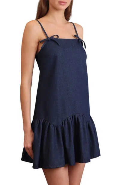 Avec Les Filles Drop Waist Denim Minidress In Blue