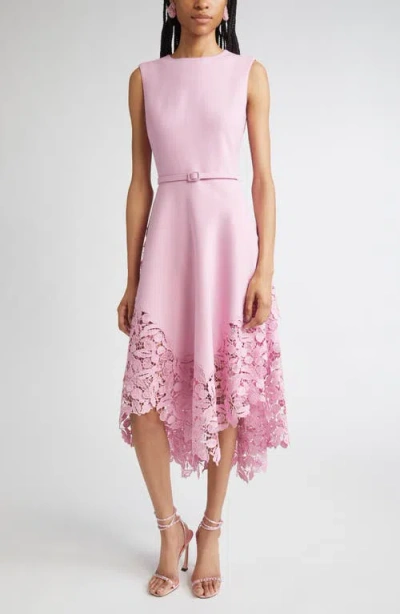 Oscar De La Renta Sleeveless Cherry Guipure Embroidered High-low Dress With Belt In Pink
