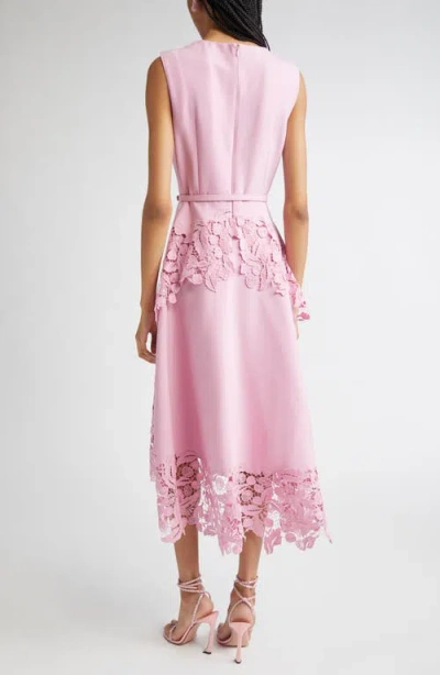 Oscar De La Renta Sleeveless Cherry Guipure Embroidered High-low Dress With Belt In Pink