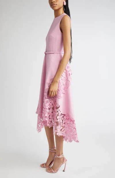 Oscar De La Renta Sleeveless Cherry Guipure Embroidered High-low Dress With Belt In Pink
