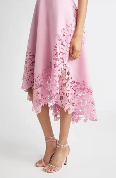 Oscar De La Renta Sleeveless Cherry Guipure Embroidered High-low Dress With Belt In Pink