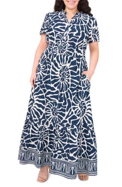 Cece Abstract Floral Cotton Maxi Dress In Blue