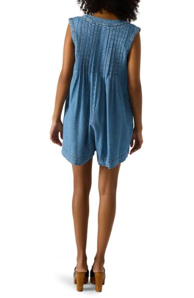 Steve Madden Mick Pintuck Denim Romper In Blue
