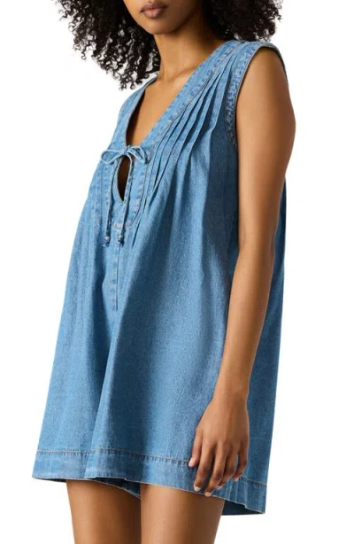 Steve Madden Mick Pintuck Denim Romper In Blue