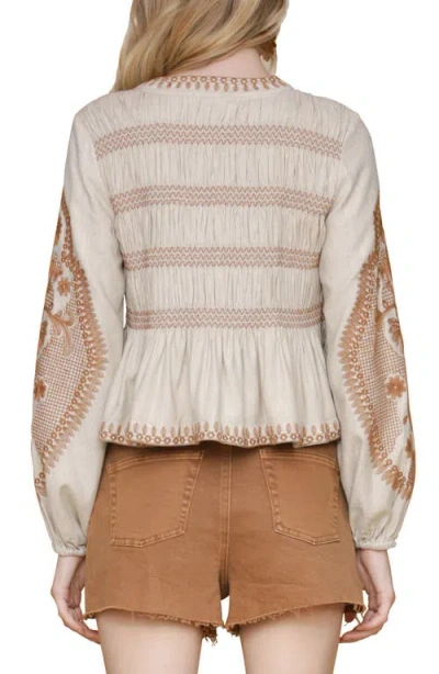 Avec Les Filles Embroidered Peplum Top In Neutral