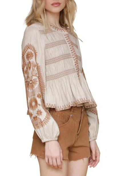 Avec Les Filles Embroidered Peplum Top In Neutral