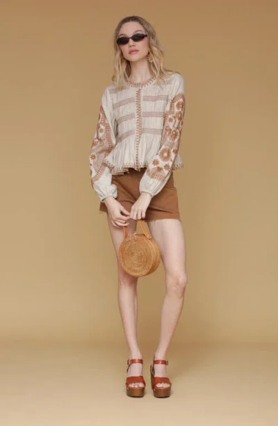 Avec Les Filles Embroidered Peplum Top In Neutral