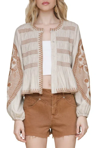 Avec Les Filles Embroidered Peplum Top In Neutral