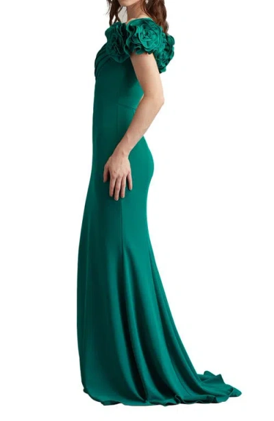 Tadashi Shoji Fleurette Portrait Neck Mermaid Gown In Green