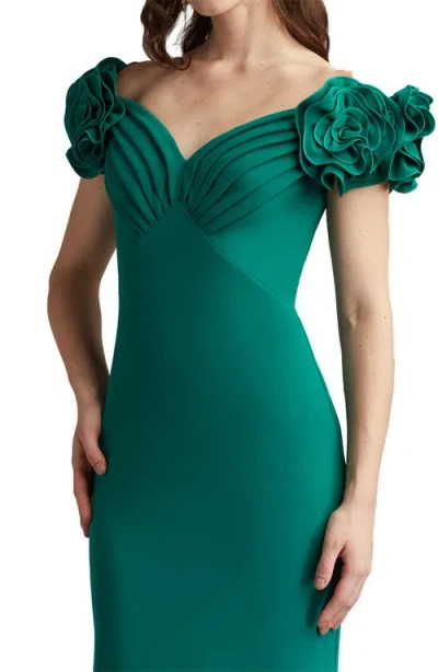 Tadashi Shoji Fleurette Portrait Neck Mermaid Gown In Green