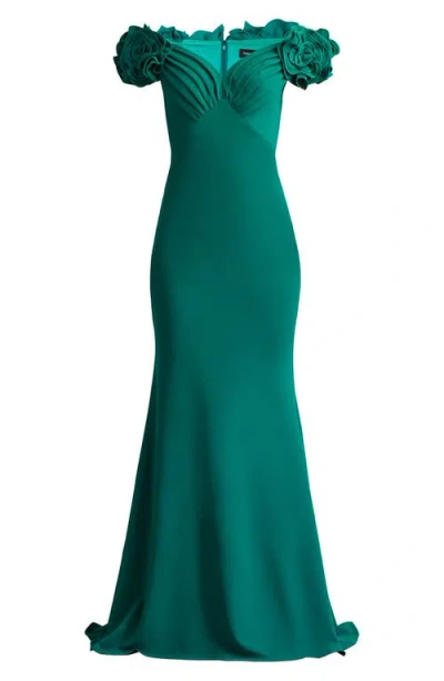 Tadashi Shoji Fleurette Portrait Neck Mermaid Gown In Green