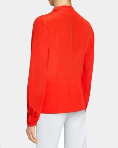 Santorelli Winnie Long Sleeve Buttoned Blouse In Silk Crepe De Chine In Red