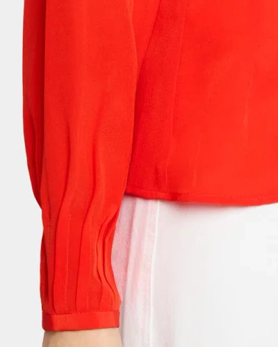 Santorelli Winnie Long Sleeve Buttoned Blouse In Silk Crepe De Chine In Red