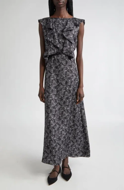 Max Mara Calesse Bow Print Silk Twill Midi Dress