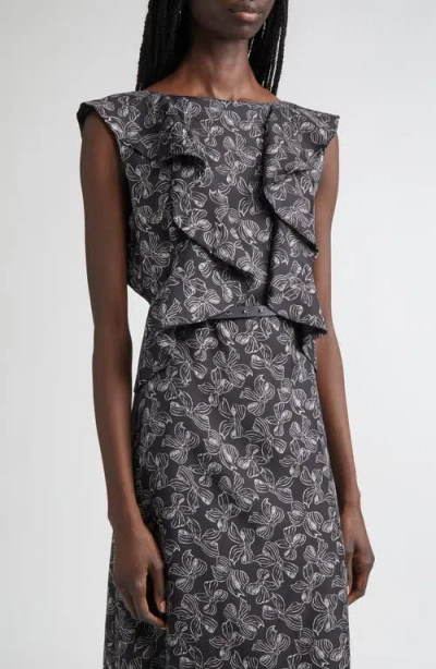 Max Mara Calesse Bow Print Silk Twill Midi Dress