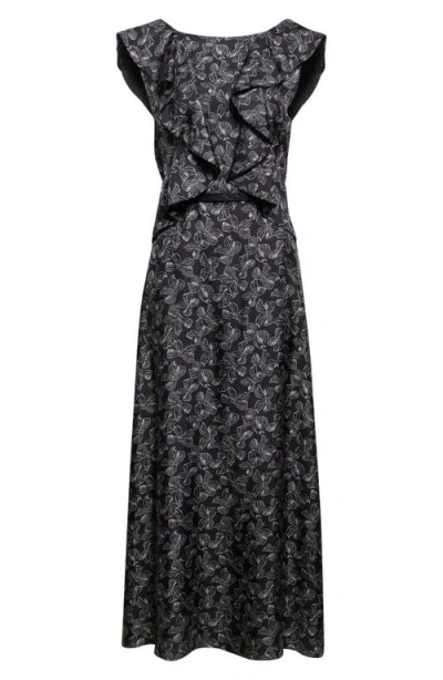 Max Mara Calesse Bow Print Silk Twill Midi Dress