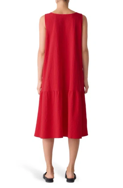 Eileen Fisher Scoop Neck Stretch Organic Cotton Midi Dress In Red